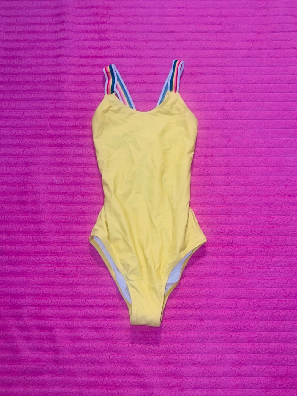 Hanna Andersson Yellow Swimsuit with Rainbow-Strap Accents